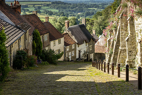 Cottages on a hill in a village