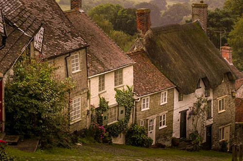 Cottages on a hill in a village